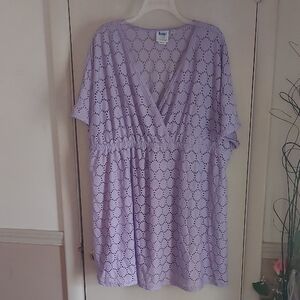 Always For Me Light Purple Short Sleeve Eyelet Swim Cover Dress Plus Sz 3X